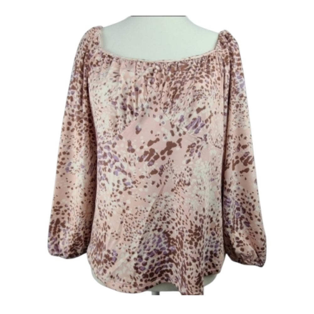 Eclair Pink Leopard Print Square Neck Blouse NWT 3/4 Sleeve Size L